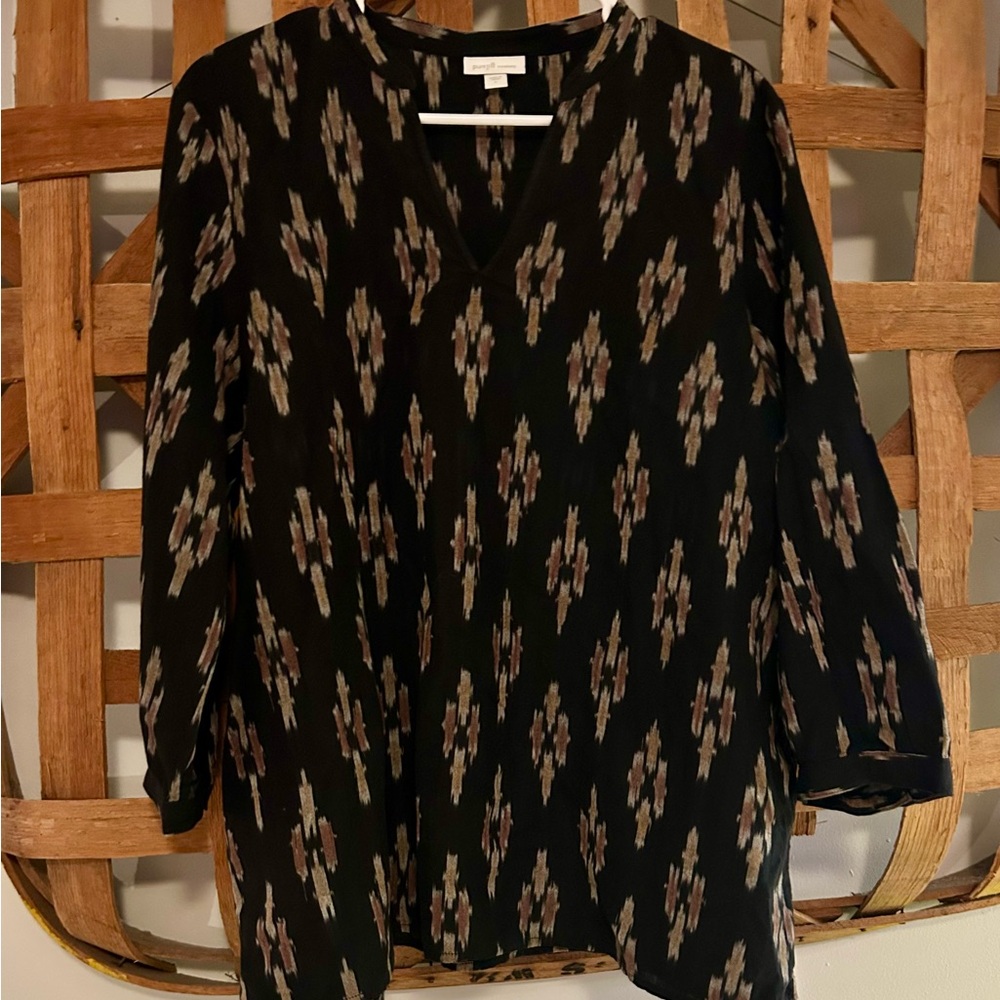 J. Jill Black & Brown Patterned Blouse. Pure Jill Elements. Women’s Size Large.